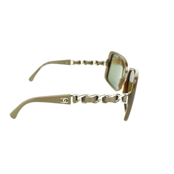 CHANEL "Chain": Taupe Leather CC Sunglasses (kt) - Picture 5 of 10